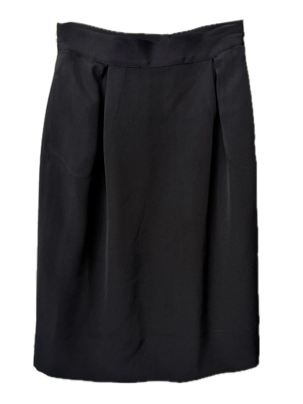 Vintage Flora Kung Black Silk Midi Skirt Pleated Minimalist Career Wear Size 8